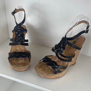 Born Strappy Slingback Platform Cork Wedge Sandals 7